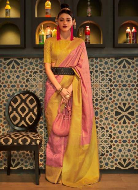 Yellow And Pink Colour Kaizaa Silk Function Wear Wholesale Silk Sarees 4002