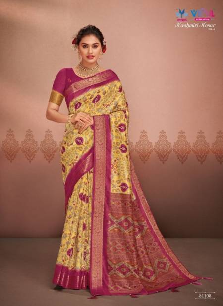 Yellow And Pink Colour Kashmiri Kesar Vol 4 By Vipul Silk Printed Wear Sarees Wholesale Price In Surat 81108