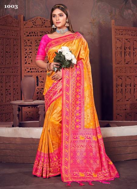 Yellow And Pink Colour Rajshree By Sangam Silk Saree Catalog 1003
