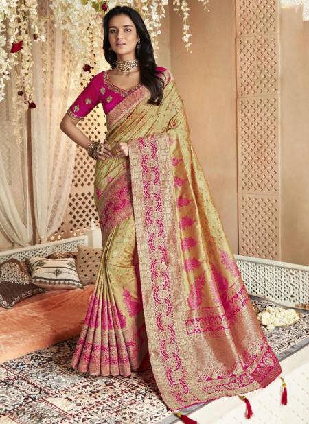 Yellow And Pink Colour Vrindavan Vol 33 Function Wear Wholesale Silk Sarees 10230