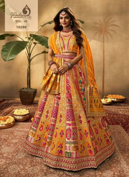 Yellow And Pink Colour Vrindavan Vol 45 By Royal Banarasi Silk Bridal Lehenga Choli Wholesale Online 10280