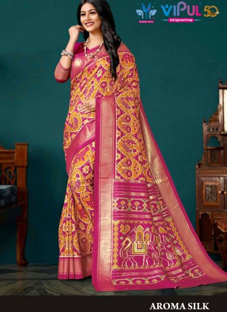Yellow And Rani Colour Aroma Silk By Vipul Printed Saree Catalog 62802 B