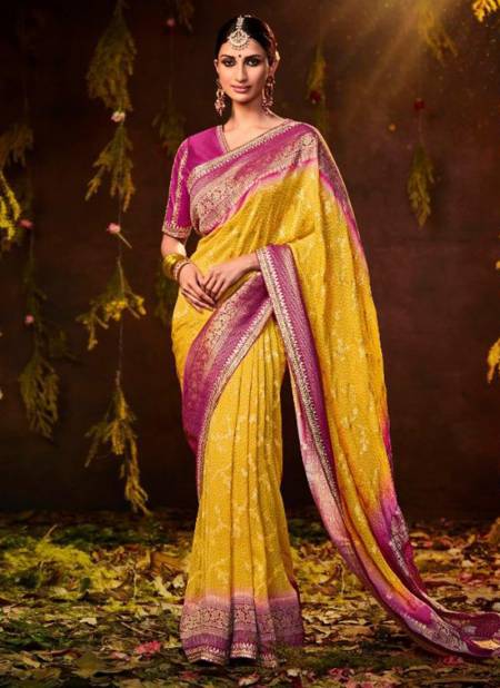 Yellow And Rani Colour Bandhej Festive Wear Wholesale Silk Sarees Catalog 162