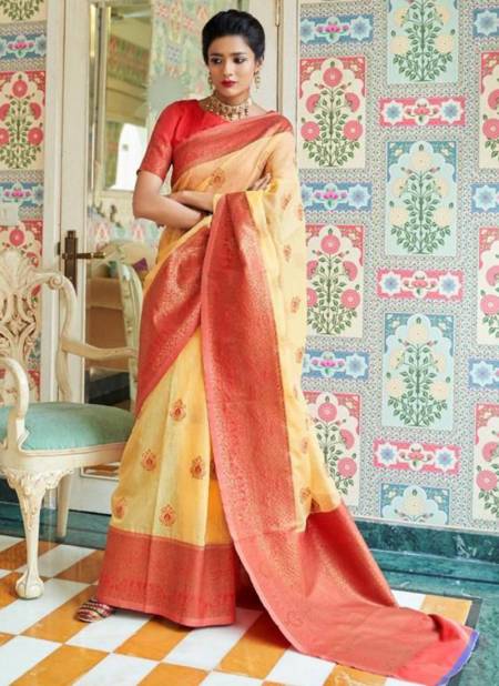 Yellow And Red Colour kanvas Linen Ethnic Wear Silk Wholesale Saree Collection 99004