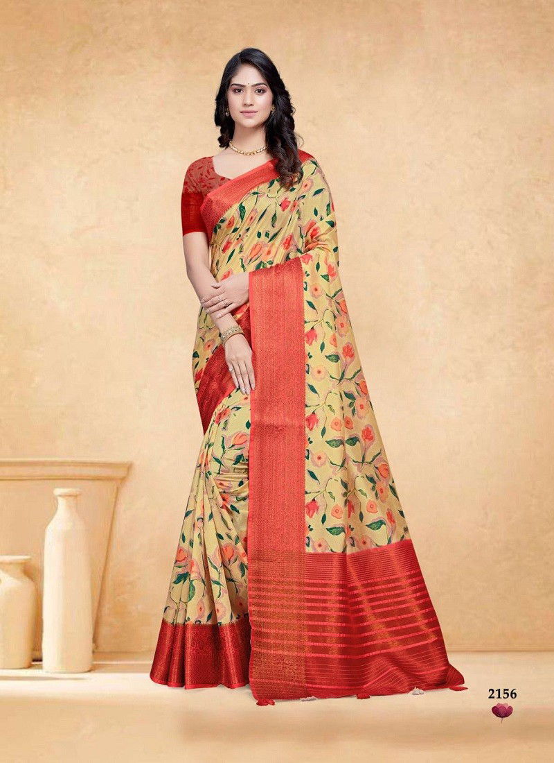 Yellow And Red Colour Devsena Digital By Mintorsi Printed Saree Catalog 2156