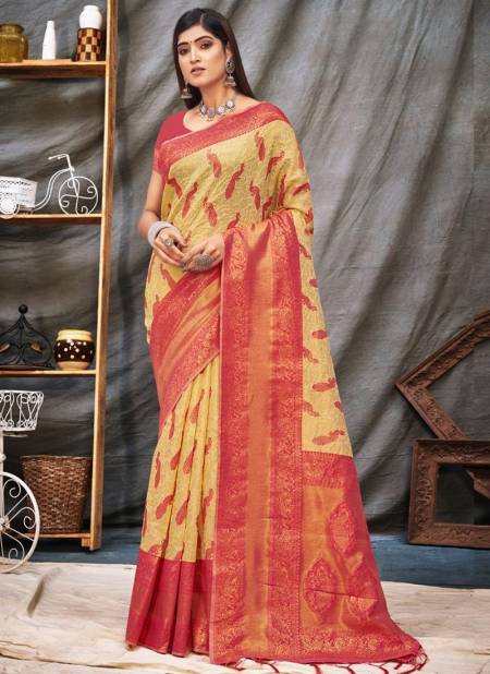 Yellow And Red Colour Niranjana Wholesale Printed Sarees Catalog 3139