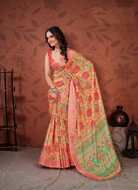 Yellow And Red Colour Sarena By The Fabrica Cotton Saree Catalog 38010