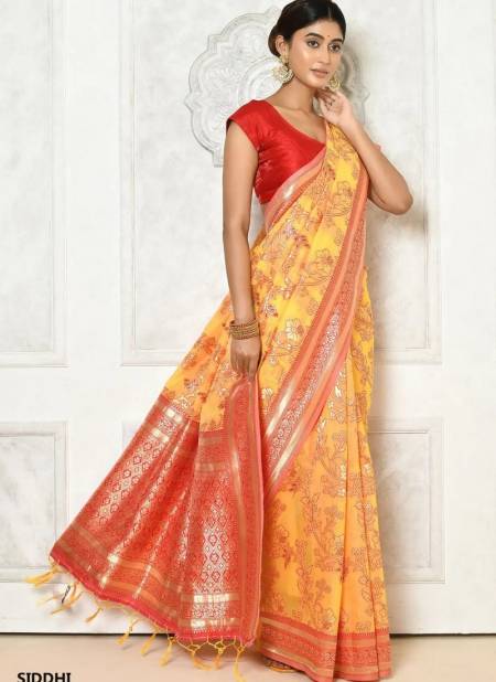 Yellow And Red Colour Siddhi By Fashion Lab Cotton Saree Catalog 1305
