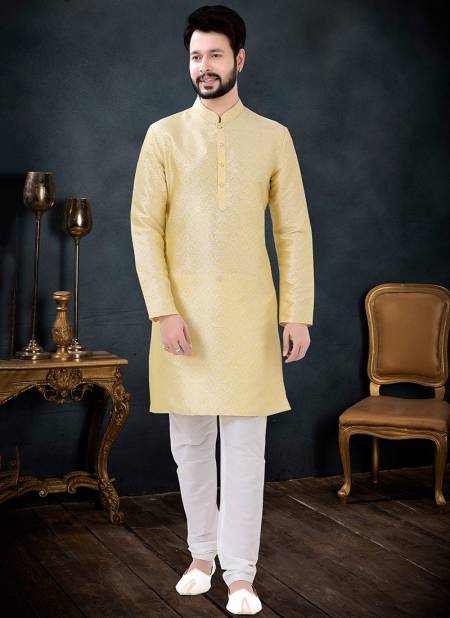Yellow And White Colour Party Wear Mens Wholesale Kurta Set 1725