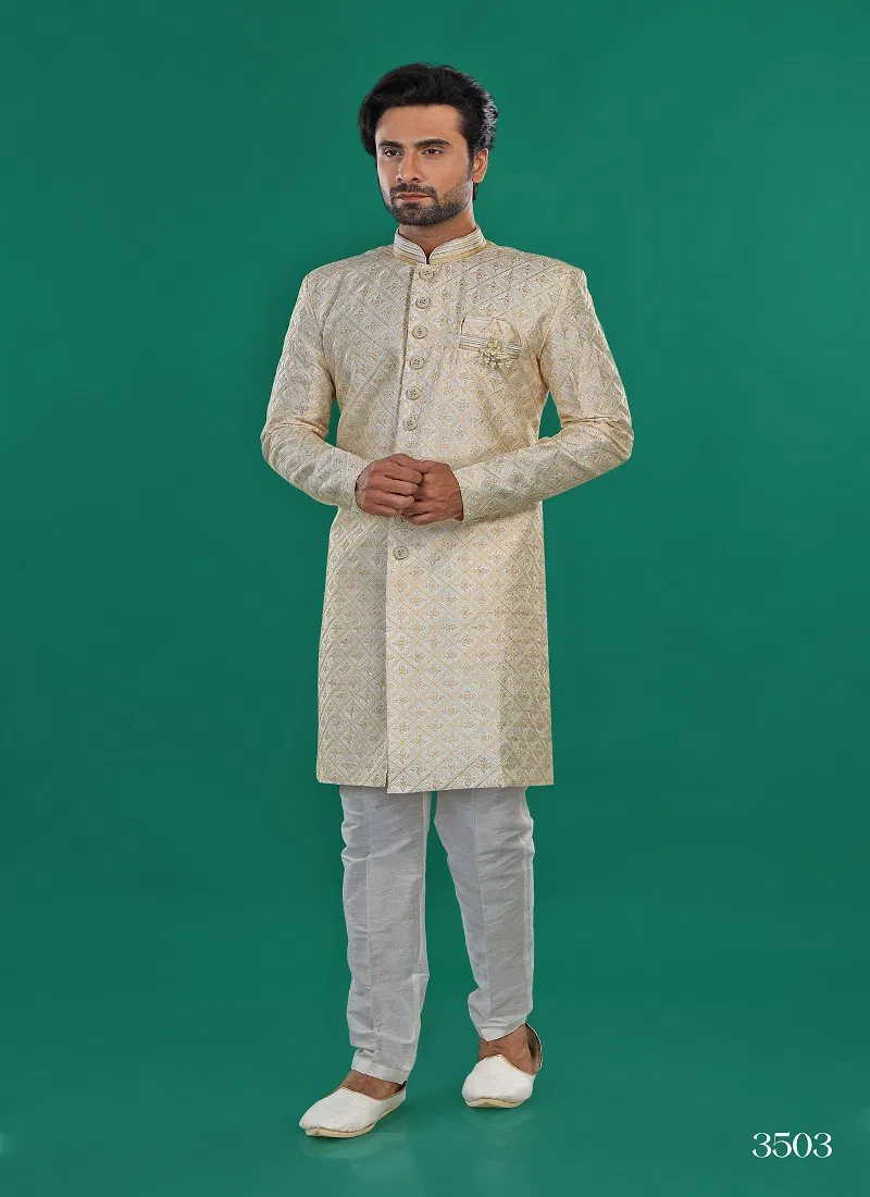 Yellow Colour 1646 1 Wedding Wear Mens Indo Western Suppliers In India 3503