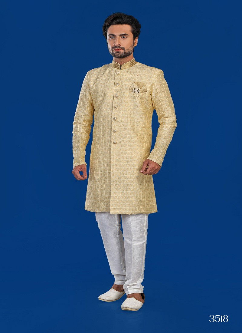 Yellow Colour 1646 2 Function Wear Mens Indo Western Surat Wholesale Market 3518