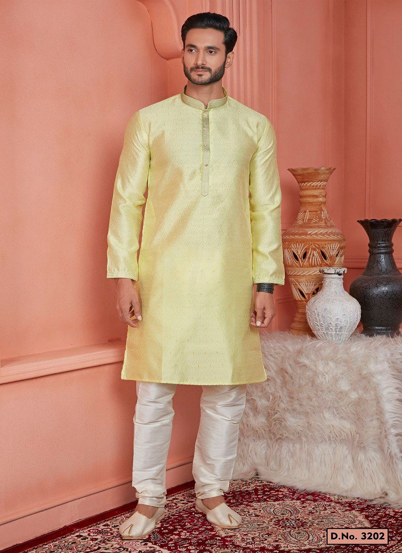 Yellow Colour 1659 Function Wear Mens Indo Western Surat Wholesale Market 3202