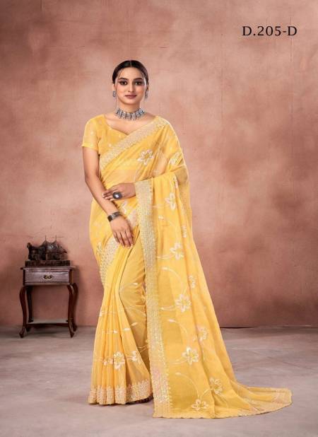 Yellow Colour 205 A TO D By Suma Designer Simmer Occasion Wear Saree Surat Wholesale Market 205 D