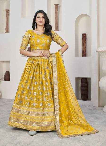 Yellow Colour Aalisha Vol 1 By Aawiya Dola Jacquard Designer Lehenga Choli Wholesale Online 1018