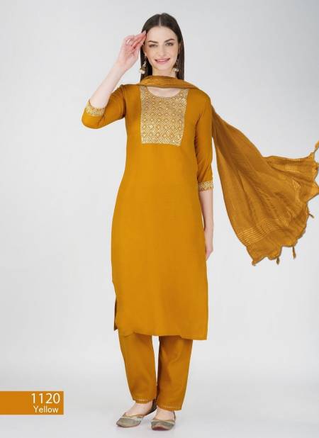 Yellow Colour Aaradhna 1120 Cotton Blend Embroidery Kurti With Bottom Dupatta Wholesale Online
