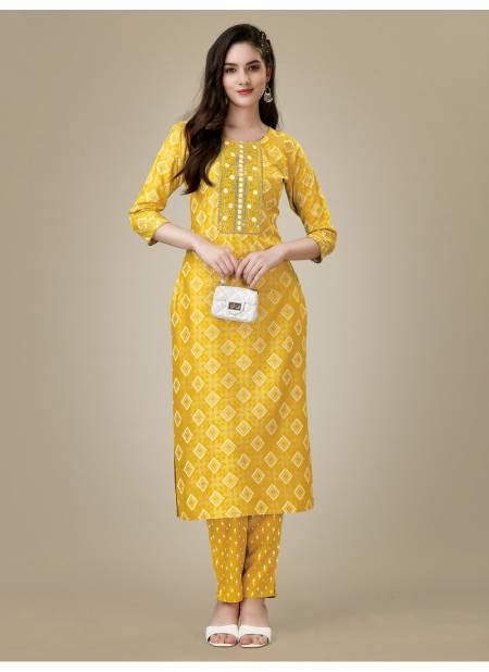 Yellow Colour Aaradhna Kurti With Bottom Catalog 1009
