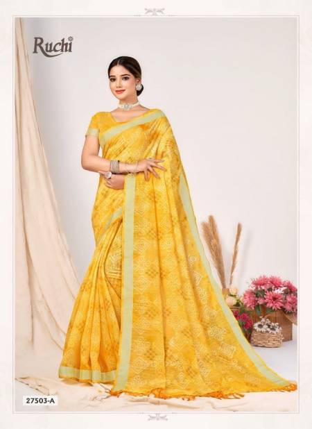 Yellow Colour Aarushi By Ruchi Cotton Silk Printed Daily Wear Saree Wholesale Shop In Surat 27503-A