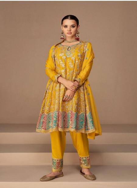 Yellow Colour Aashirwad Creation By Heena Wedding Salwar Suit Catalog 9590