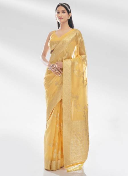 Yellow Colour Abudhai Organza Exclusive Wholesale Printed Sarees 37006