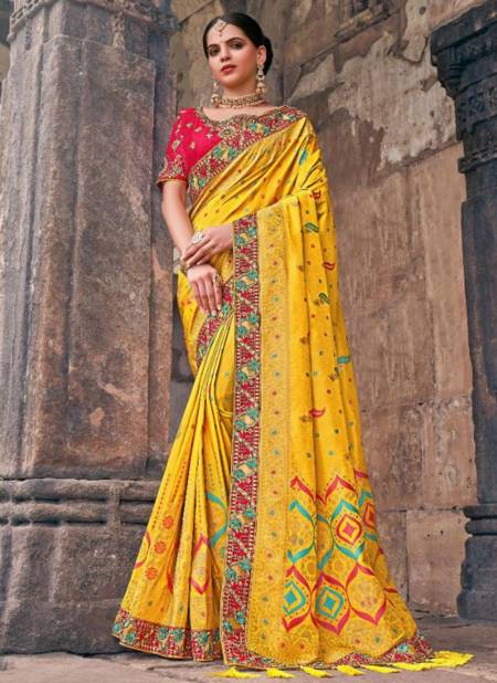Yellow Colour Airavat Silk Wholesale Designer Wedding Wear Saree Catalog 2004