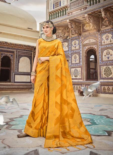 Yellow Colour Amelia By Rajpath 59001 To 19006 Designer Sarees Catalog 59005