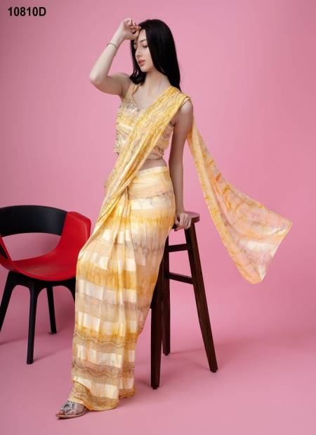 Yellow Colour Amoha 10810 A To D Satin Silk Ready to Wear Sarees Manufacturers 10810D