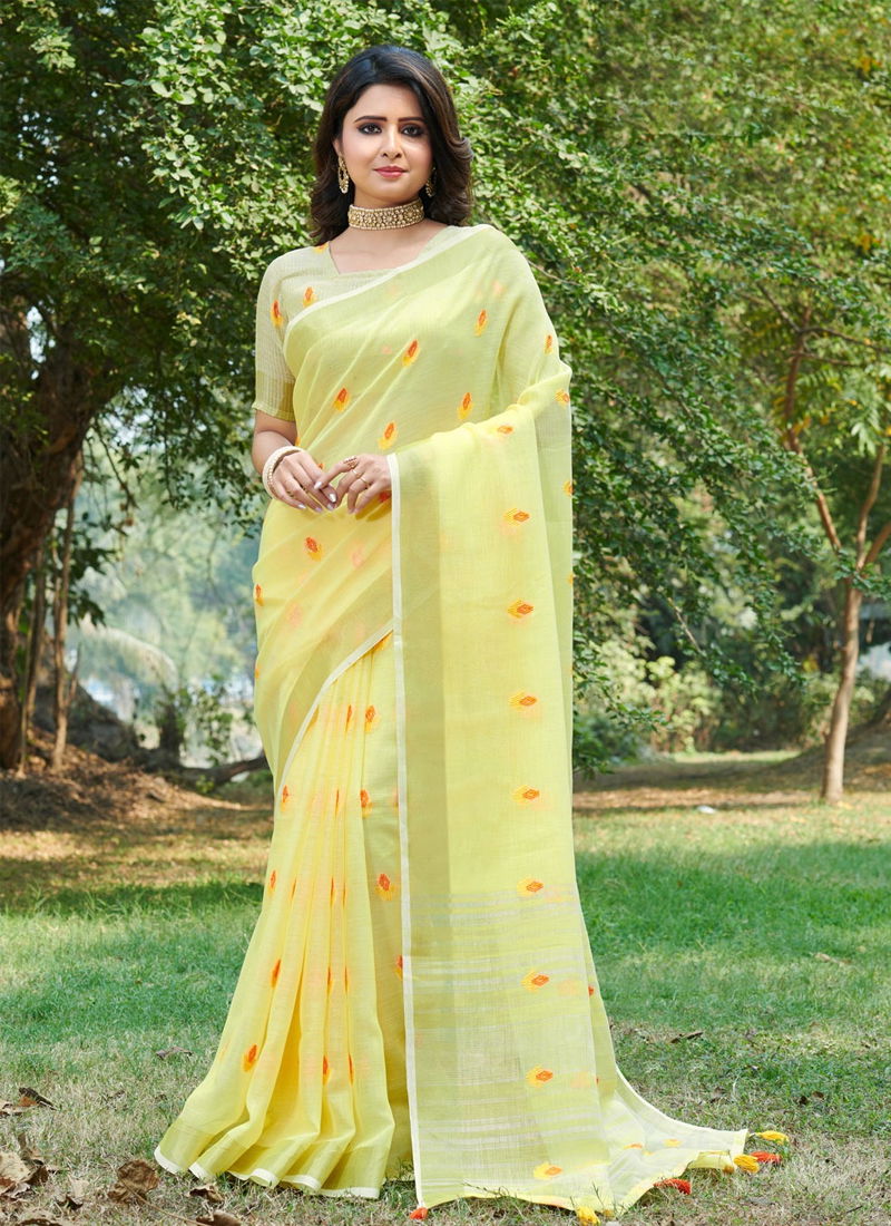 Yellow Colour Anandi By Sangam 10038 To 10043 Printed Sarees Catalog 10040