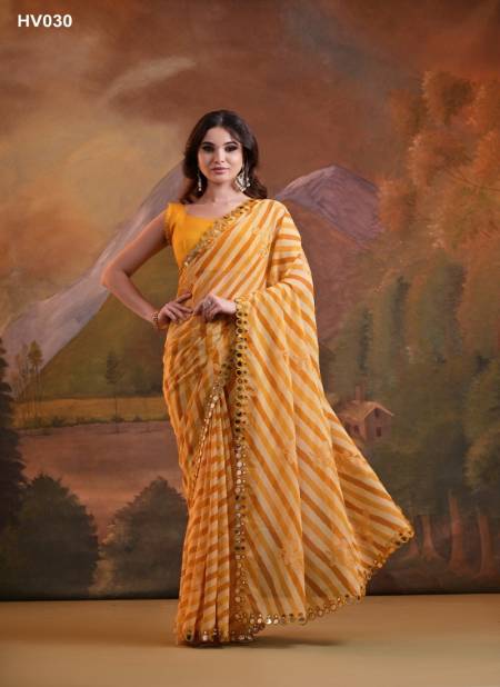 Yellow Colour Anjali Foil By Fashion Berry Printed Georgette Mirror Work Sarees Wholesalers In Delhi HV030