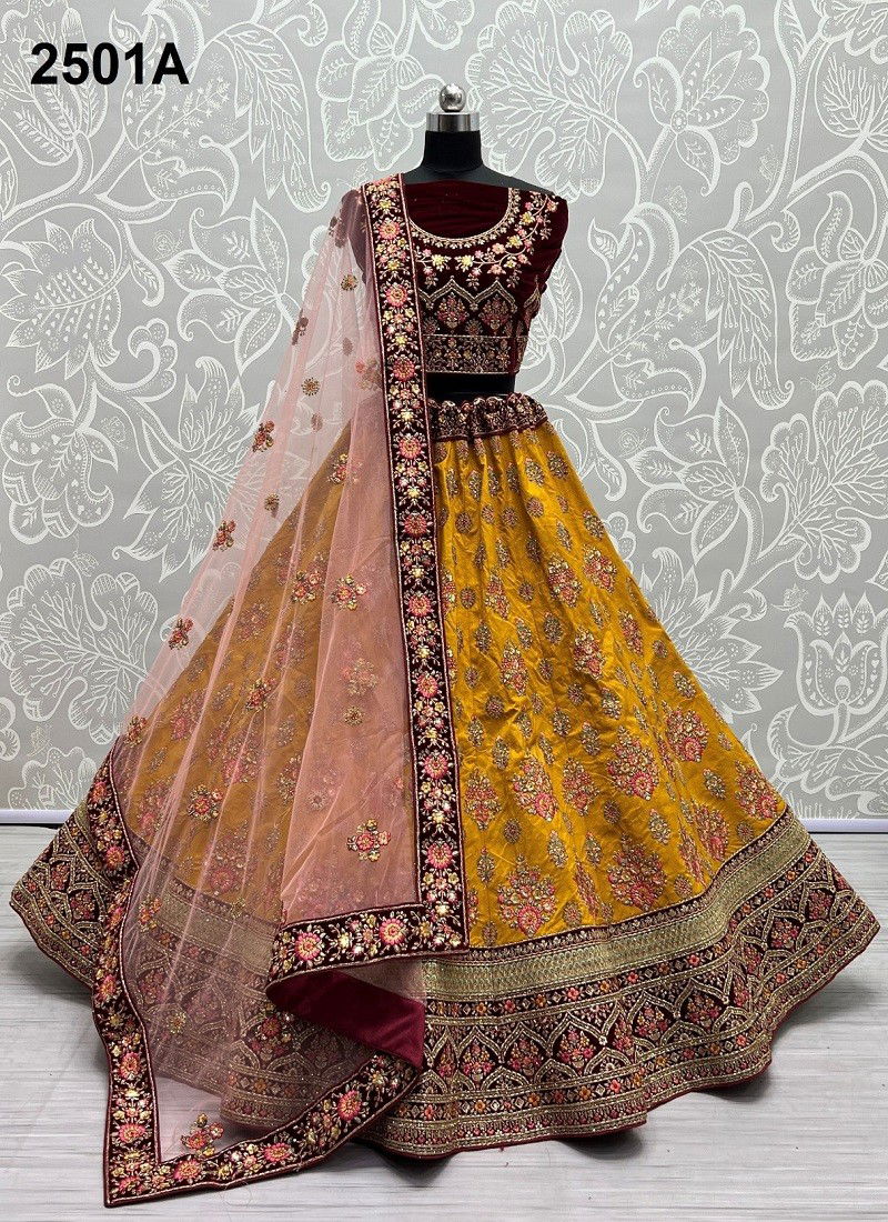 Yellow Colour Anjani Art 2501 A & 2501 B Designer Lehenga Choli Catalog 2501 A