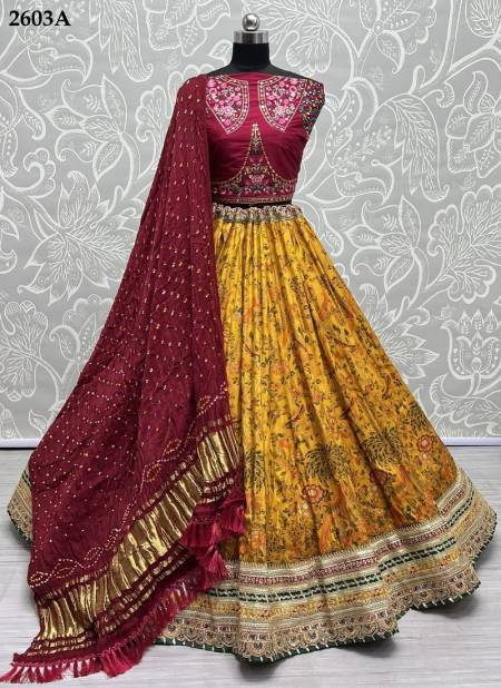 Yellow Colour Anjani Art Pure Silk Designer Lehenga Choli Catalog 2603A