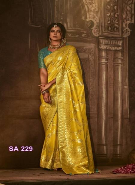 Yellow Colour Apsara By Kimora Dola Silk Designer Saree Catalog SA 229