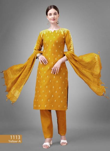 Yellow Colour Aradhna Cotton Blend With Embroidery Kurti Bottom With Dupatta Catalog 1113 J Catalog