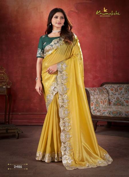 Yellow Colour Aza By Kamakshi Designers Pure Crush Soft Silk Wear Saree Wholesale Online 2405