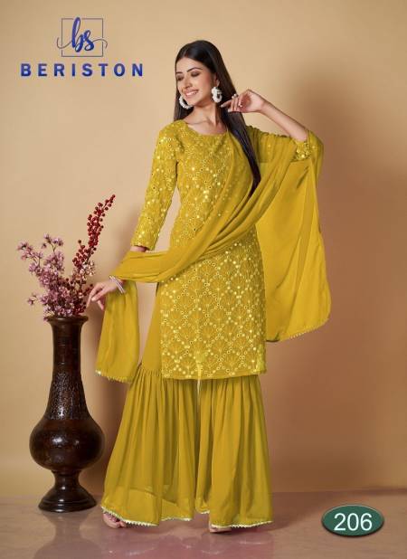 Yellow Colour BS Vol 2 By Beriston Readymade Salwar Suits Catalog 206