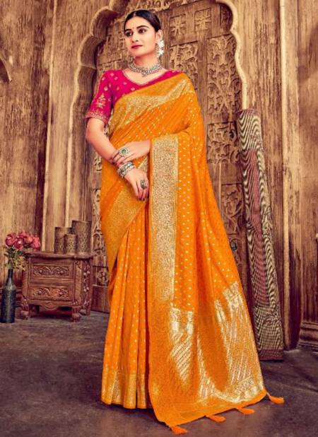 Yellow Colour Banarasi Wholesale Ethnic Wear Designer Saree Catalog 407