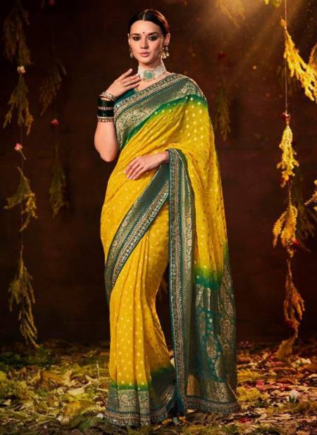 Yellow Colour Bandhej Festive Wear Wholesale Silk Sarees Catalog 155