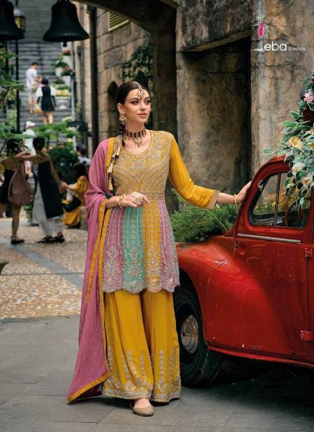 Yellow Colour Barbie Colour By Eba Chinon With Embroidery Work Readymade Sharara Suit Catalog 1608