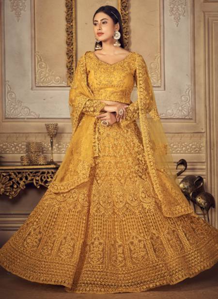 Yellow Colour Bridal Ensemble Wedding Wear Wholesale Designer Lehenga Choli 1005