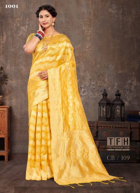 Yellow Colour Cotton Candy By Sangam Wedding Sarees Catalog 1001