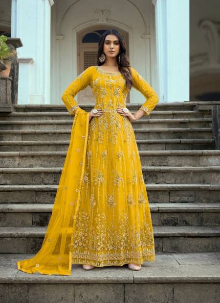 Yellow Colour Ruksar 1001 A To 1001 D By F K Fashion Gown Catalog 1001 B