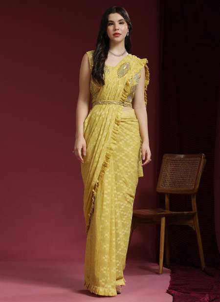 Yellow Colour Dn 275 Jacquard Shimmer Party Wear Designer Saree Catalog DN 275 B