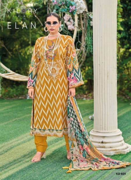 Yellow Colour Elan By kilory Trends Pashmina Digital Printed Dress Material Catalog KD 601