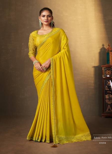 Yellow Colour Erisha By Mahotsav Satin Silk Party Wear Saree Catalog 43204