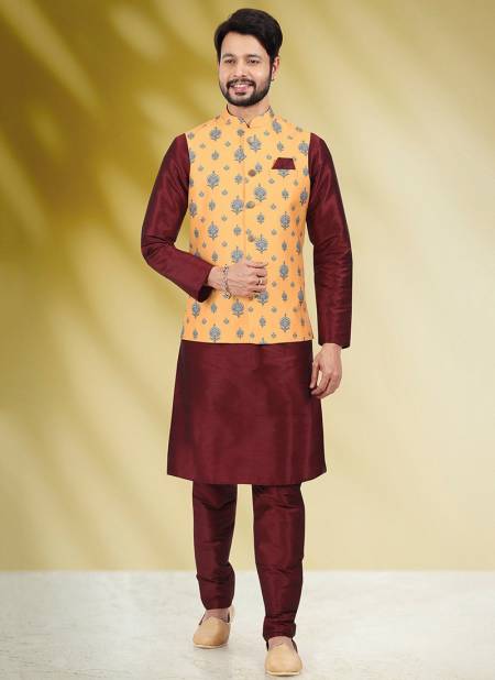 Yellow Colour Ethnic Wear Wholesale Kurta Pajama With Jacket Catalog 1820