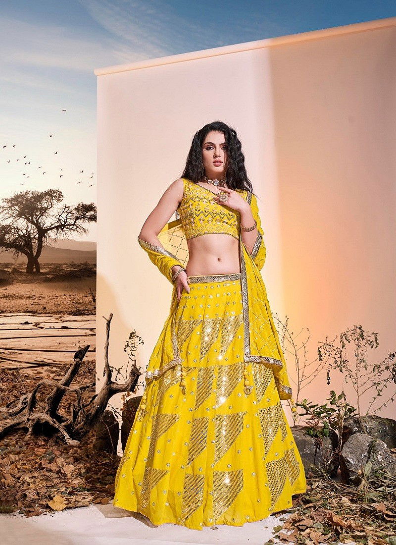 Yellow Colour Euphoria Vol 10 By Arya 61001 To 61003 Party Wear Lehenga Choli Catalog 61001