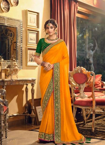 Yellow Colour Evergreens By Kavira 3401 To 3410 Wedding Sarees Catalog 3404