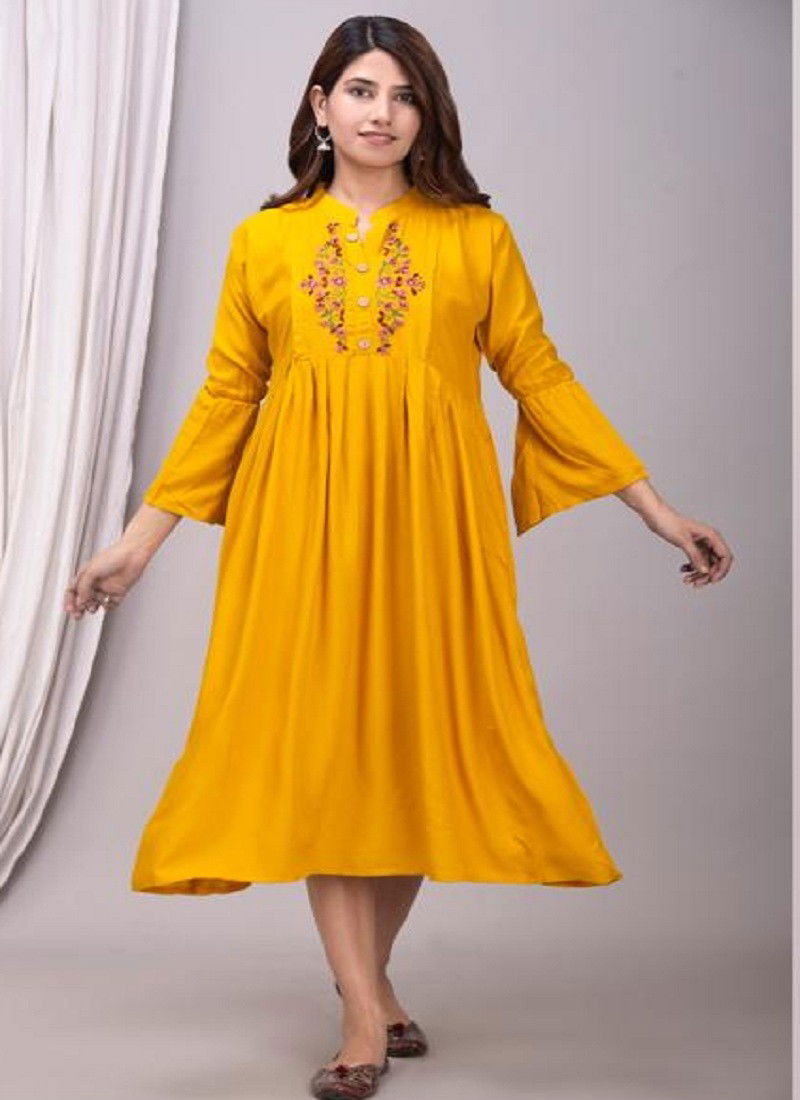 Yellow Colour Feeding Vol 2 By Lilly Style Of India Long Kurti Catalog 104