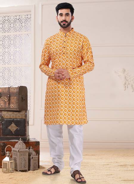 Yellow Colour Festive Wear Mens Wholesale Kurta With Pajama Catalog 1780
