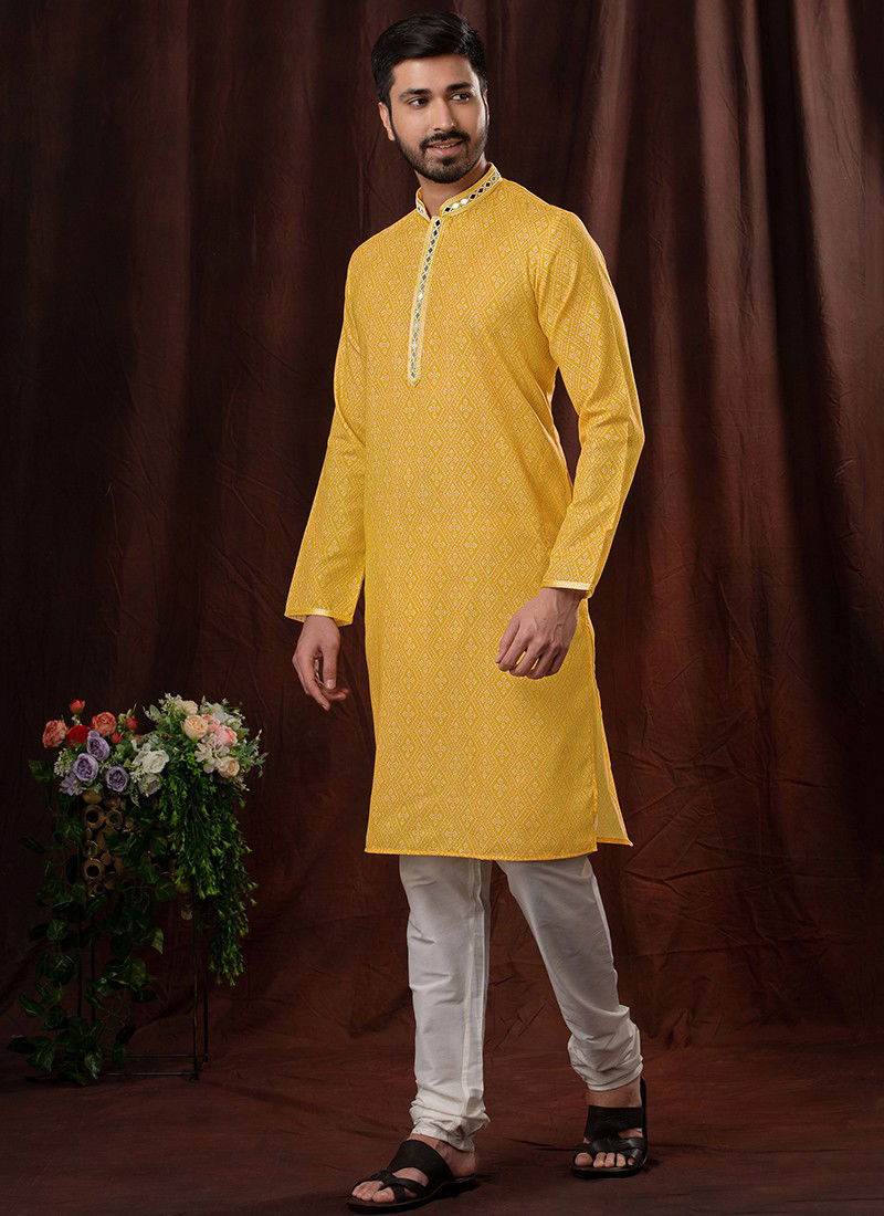 Yellow Colour Festive Wear Printed Wholesale Kurta Pajama 1538-1