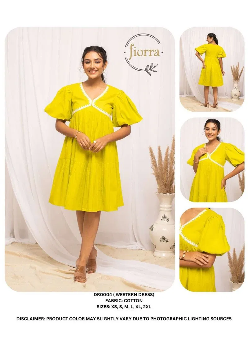 Yellow Colour Fiorra DR0000 01 Party Wear Ladies One Piece Western Dress Wholesalers In Delhi DR0004